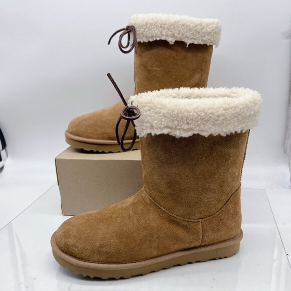 UGG Australia Sarissa Shearling Short Chestnut Waterproof Boots Suede US 11 - Picture 2 of 12